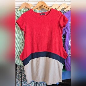 HFH Color Block Tunic Dress Red Navy Beige